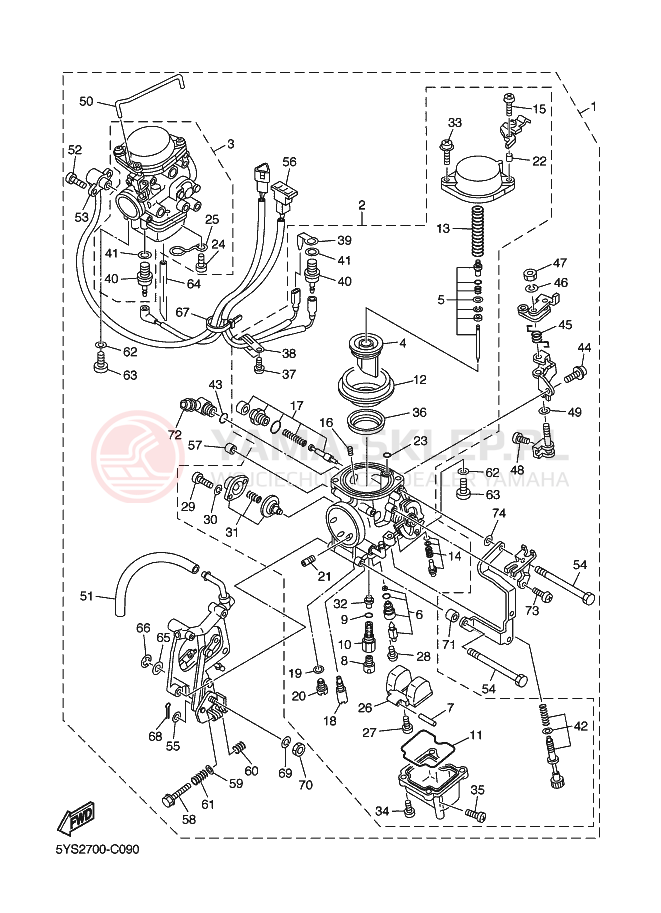 Schemat "Gaźnik" do Yamaha XVS1100 DRAGSTAR 1100