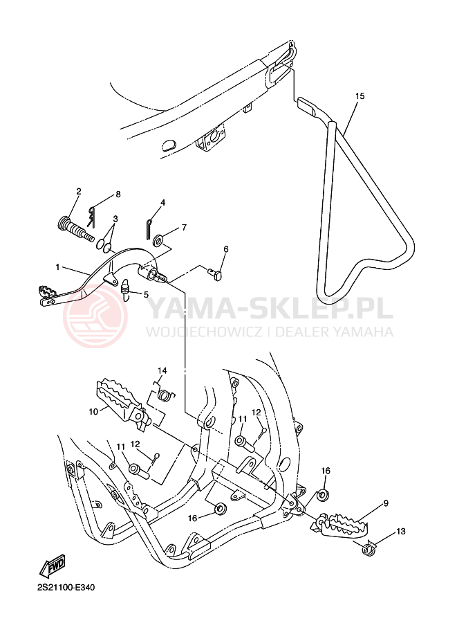 Schemat "Stopka postojowa i podnóżki" do Yamaha YZ450F