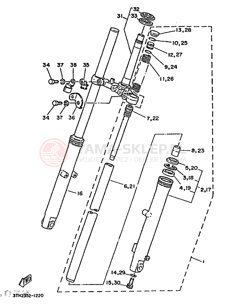 Schemat "Amortyzatory przód" do Yamaha SR250