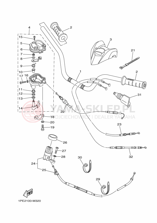 Schemat "Kierownica i osprzęt" do Yamaha YFM700R