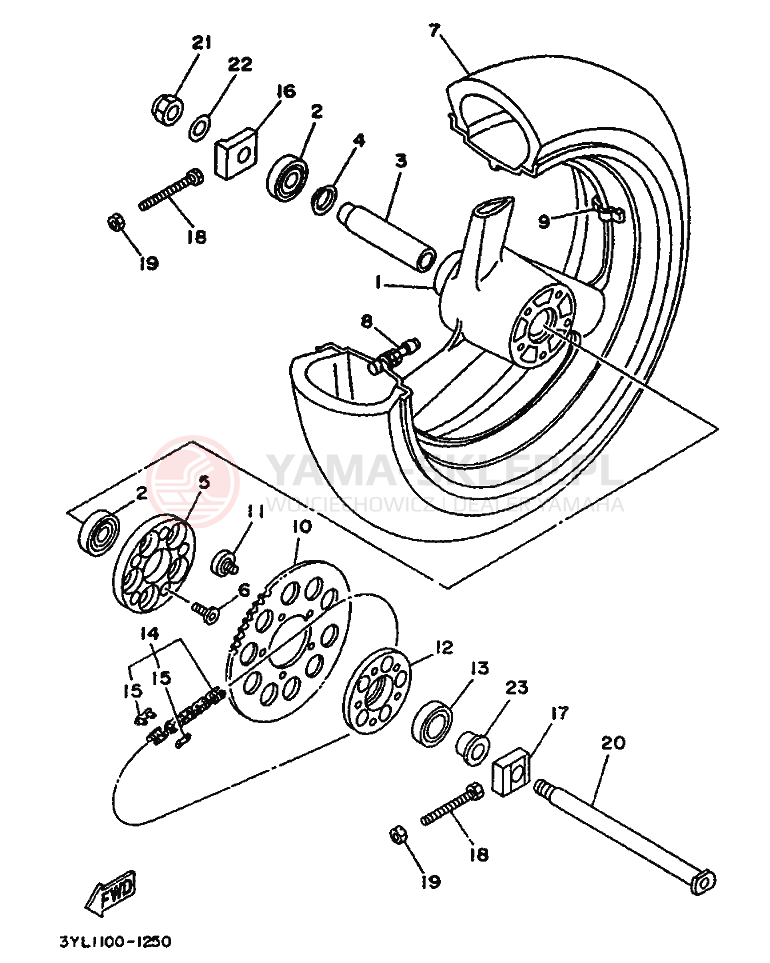 Schemat "Koło tył" do Yamaha TZ250