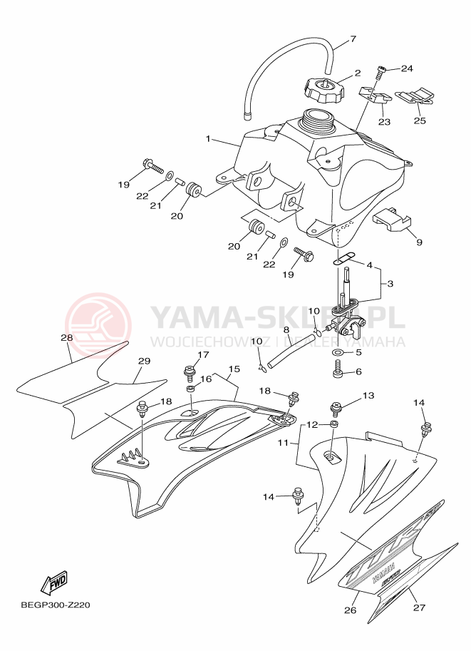 Schemat "zbiornik paliwa" do Yamaha TT-R50