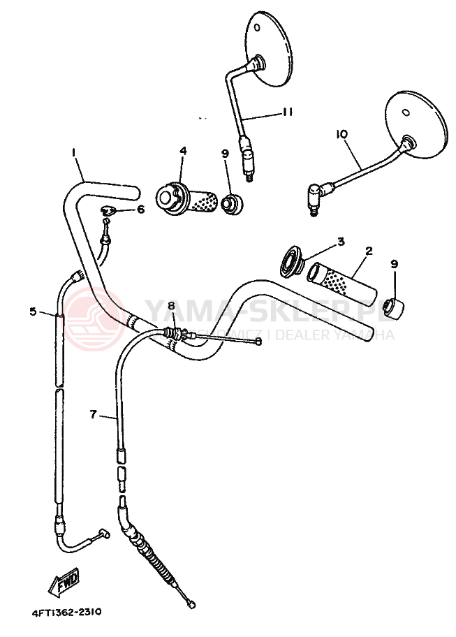 Schemat "Kierownica i osprzęt" do Yamaha XV500 VIRAGO