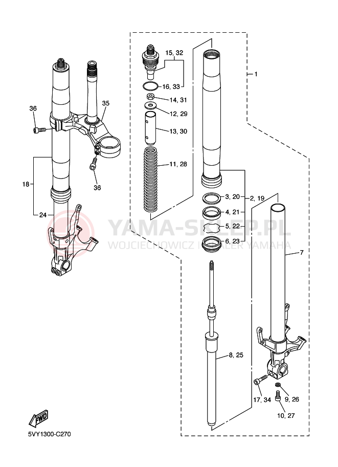 Schemat "Amortyzatory przód" do Yamaha YZF-R1
