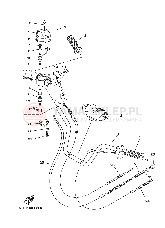 Schemat "Kierownica i osprzęt" do Yamaha KODIAK 4WD