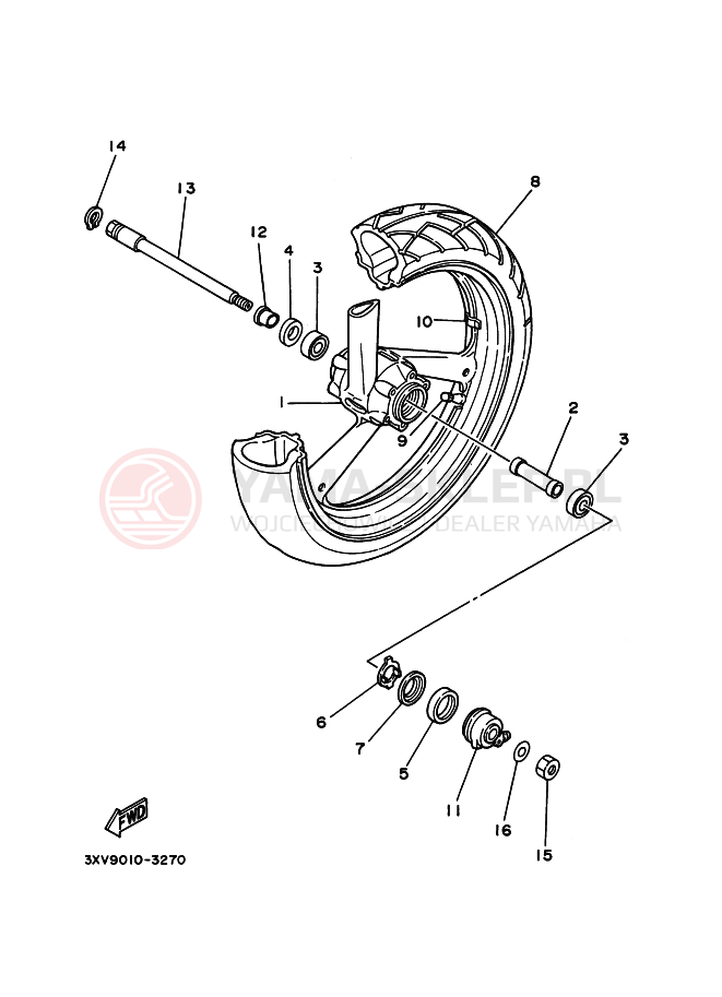 Schemat "Koło przód" do Yamaha TZR250R