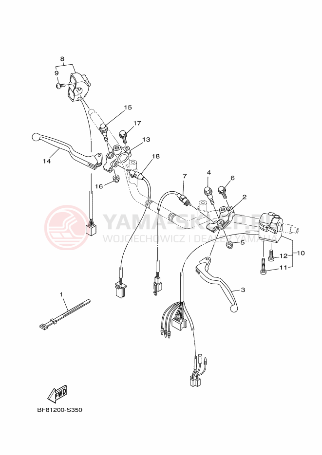 Schemat "Kierownica i osprzęt" do Yamaha AG125
