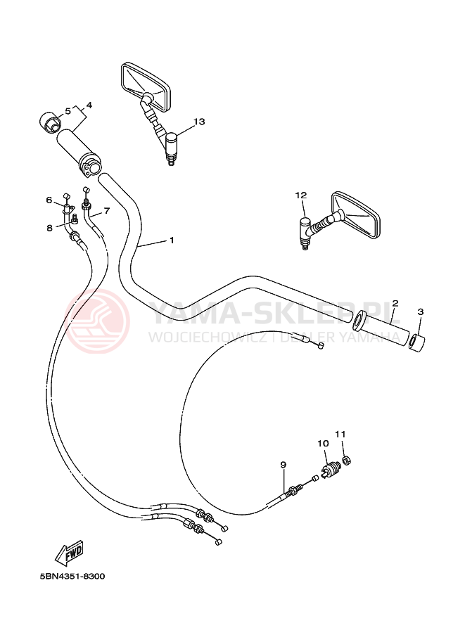 Schemat "Kierownica i osprzęt" do Yamaha XVS650A DRAGSTAR CLASSIC