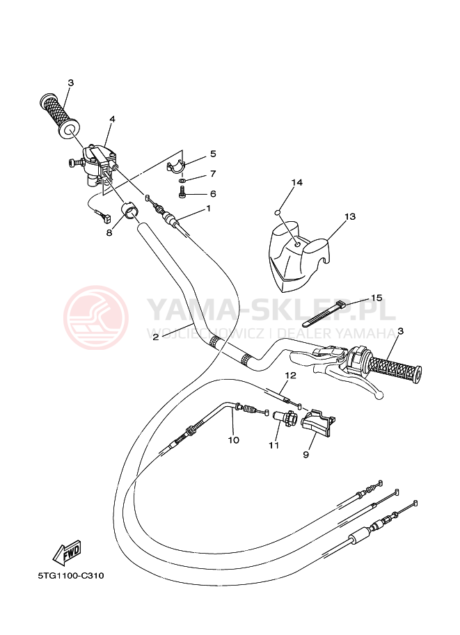 Schemat "Kierownica i osprzęt" do Yamaha YFZ450V