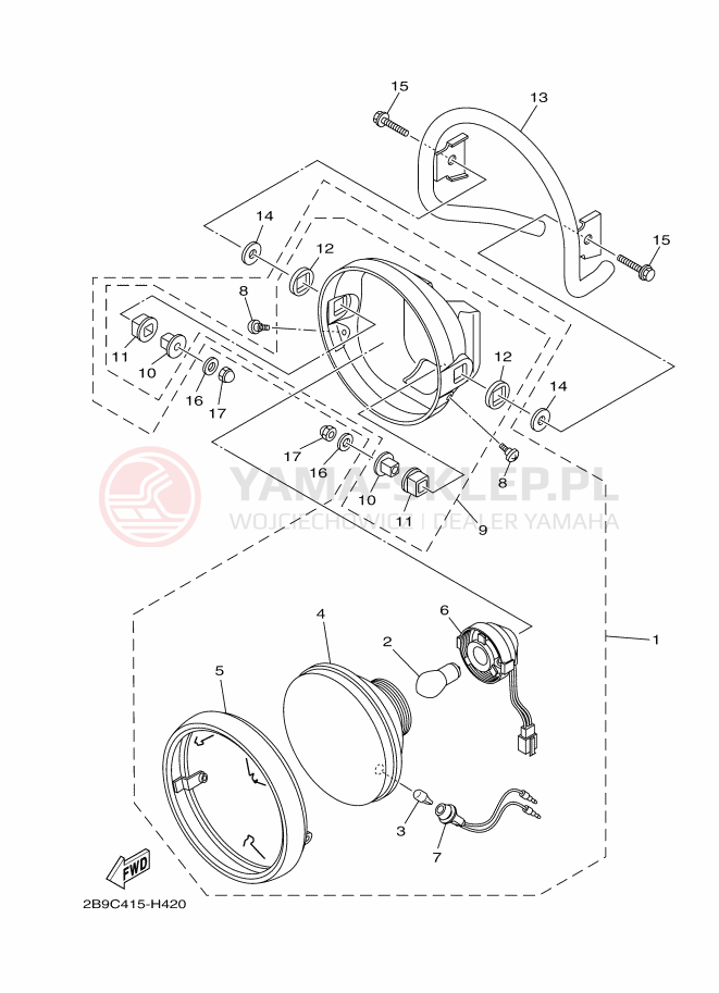 Schemat "Lampa przód" do Yamaha YBR125EGS