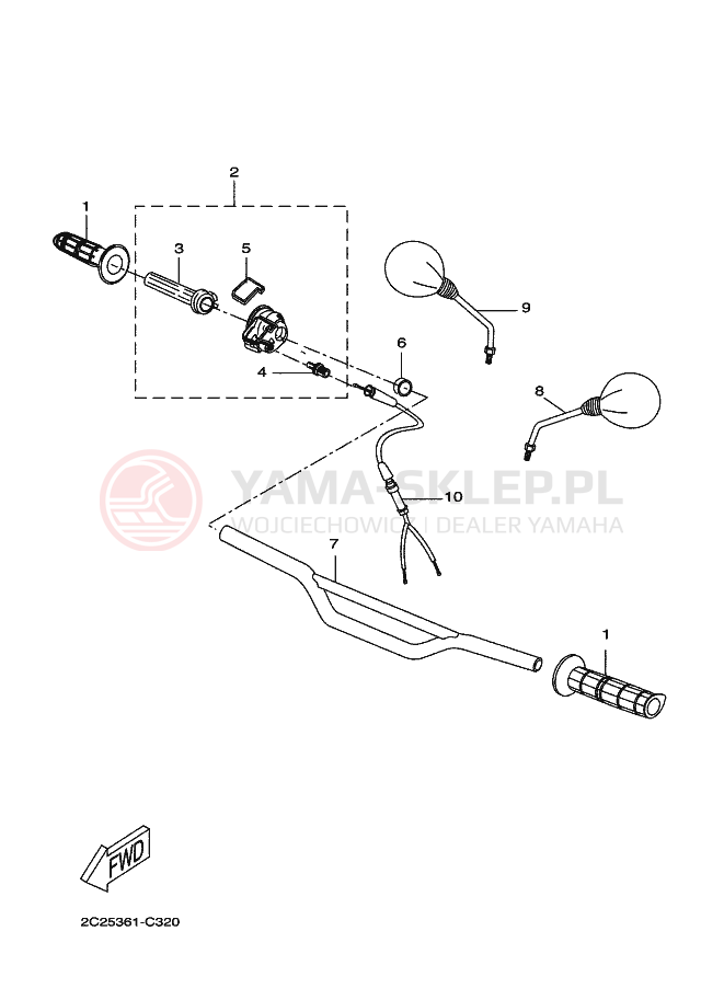 Schemat "Kierownica i osprzęt" do Yamaha DT50SM