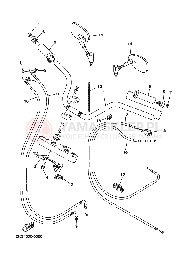 Schemat "Kierownica i osprzęt" do Yamaha XVS1100A DRAGSTAR 1100 CLASSIC
