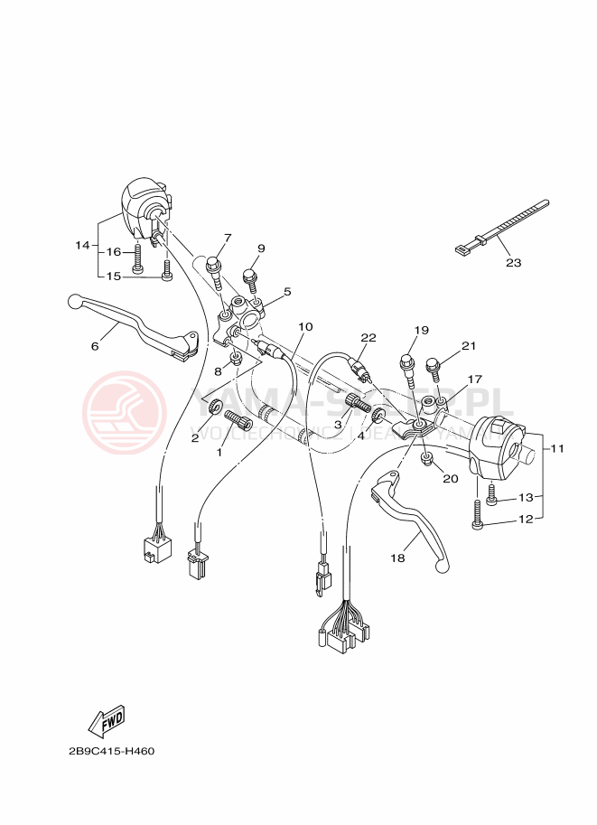 Schemat "Kierownica i osprzęt" do Yamaha YBR125EGS
