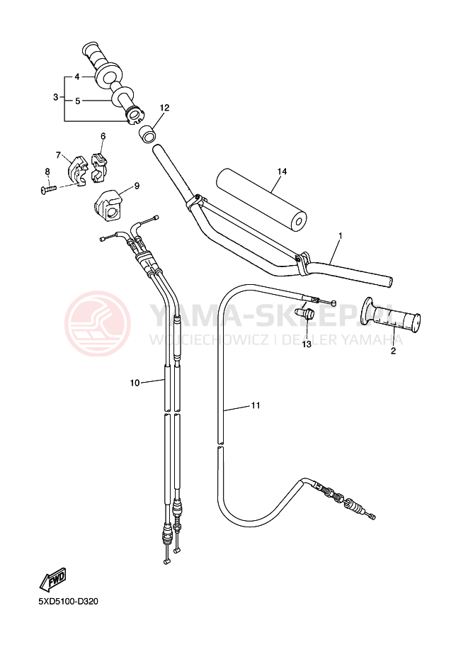Schemat "Kierownica i osprzęt" do Yamaha YZ250F