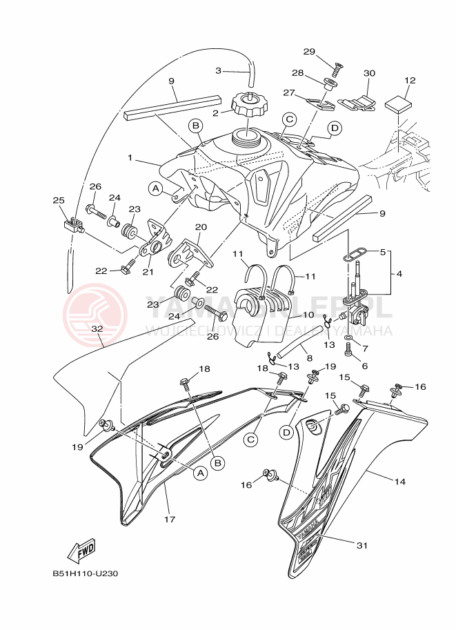 Schemat "zbiornik paliwa" do Yamaha TT-R110E