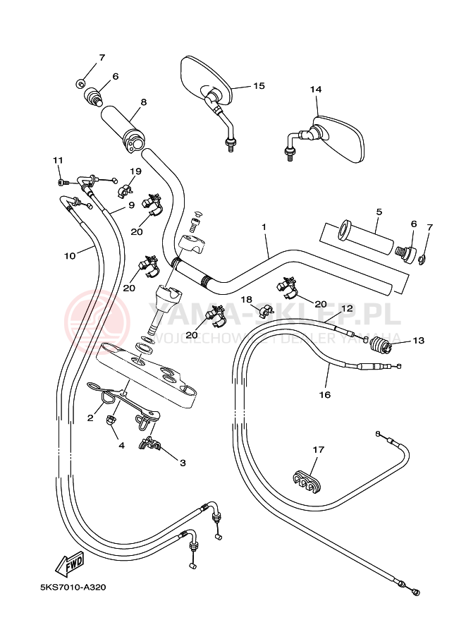 Schemat "Kierownica i osprzęt" do Yamaha XVS1100A DRAGSTAR 1100 CLASSIC