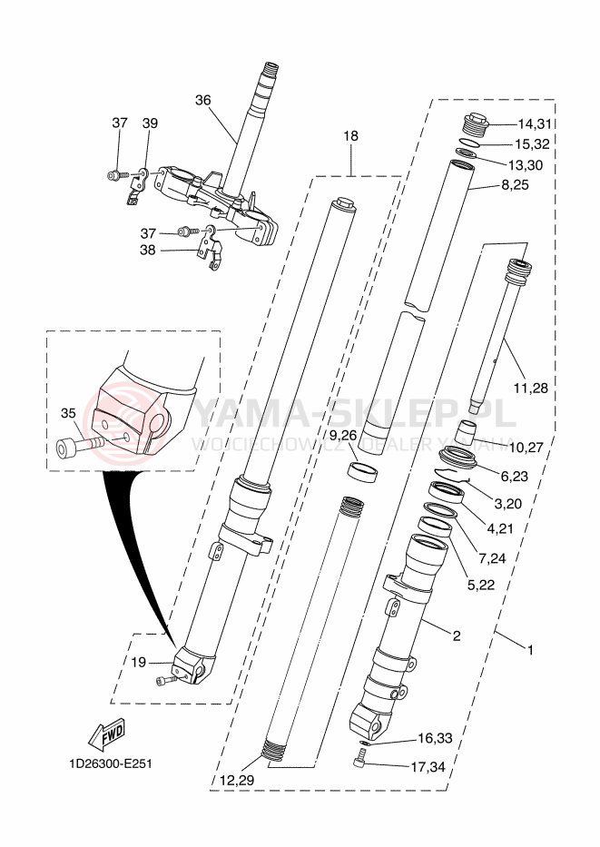 Schemat "Amortyzatory przód" do Yamaha XT660X