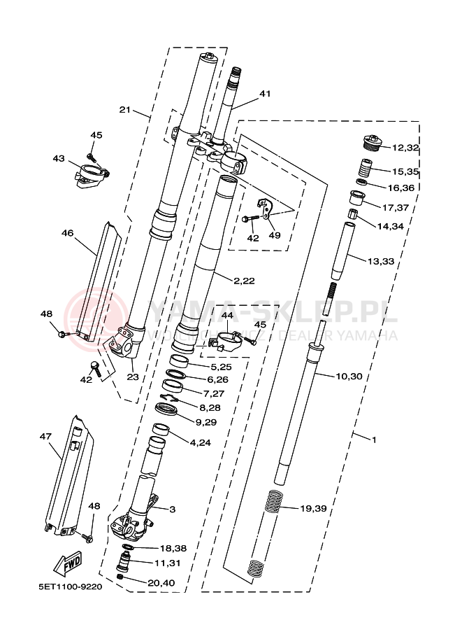 Schemat "Amortyzatory przód" do Yamaha YZ125