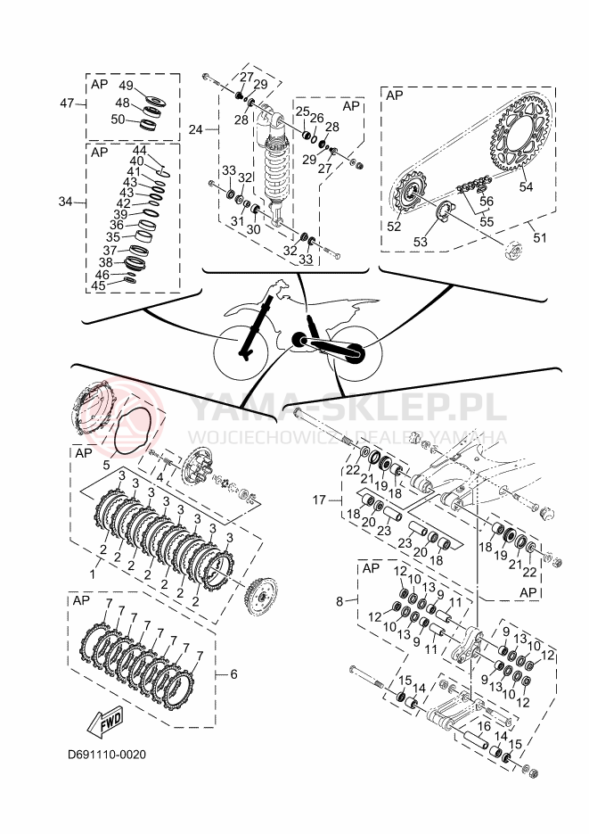 Schemat "ZESTAW CZĘŚCI KONSERWACYJNYCH" do Yamaha YZ250