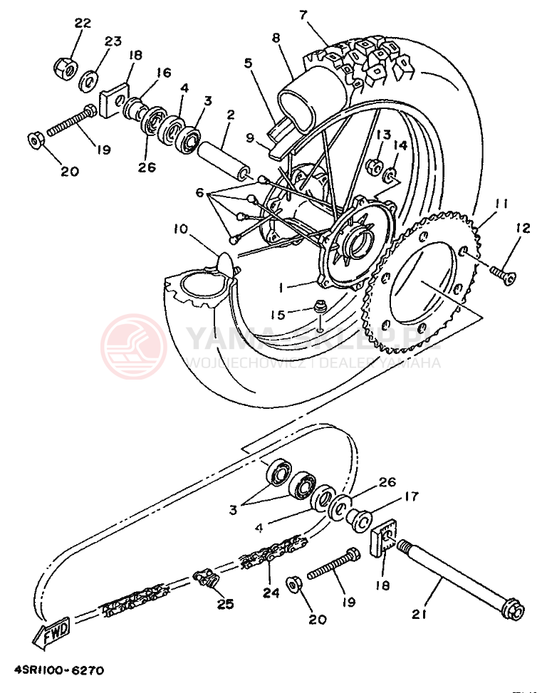 Schemat "Koło tył" do Yamaha YZ250