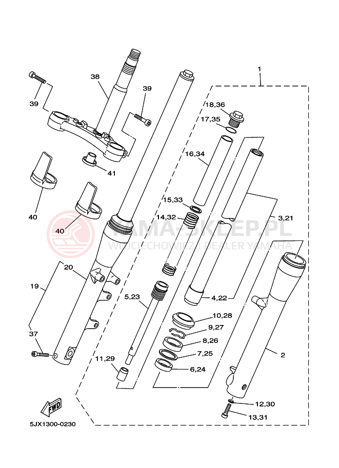 Schemat "Amortyzatory przód" do Yamaha XVS125 DRAGSTAR