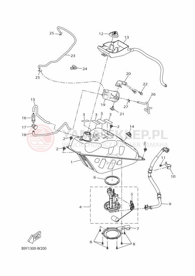 Schemat "zbiornik paliwa" do Yamaha XMAX 125