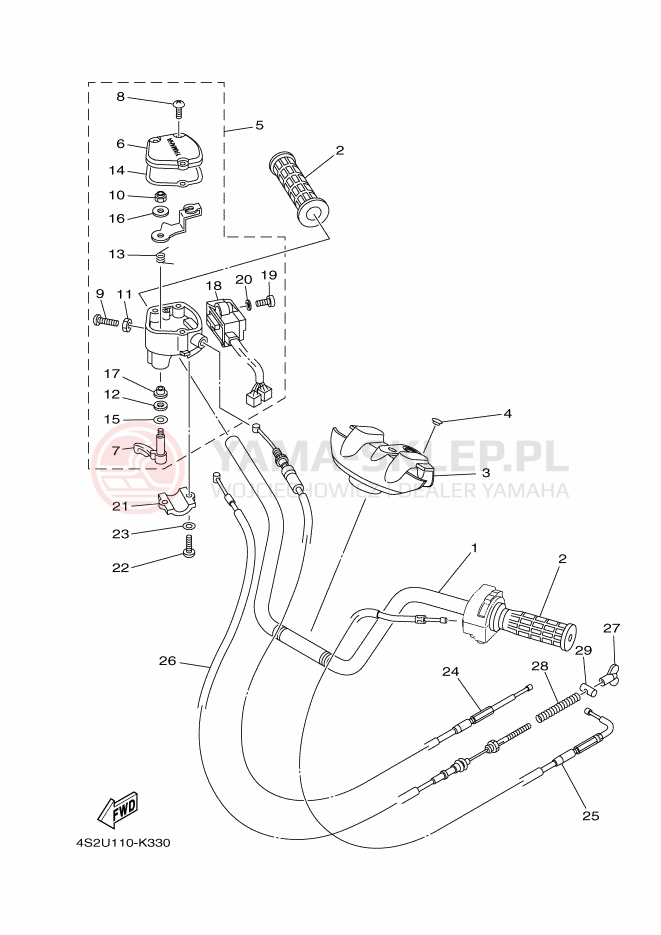 Schemat "Kierownica i osprzęt" do Yamaha GRIZZLY 350