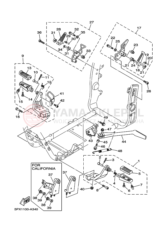 Schemat "Stopka postojowa i podnóżki" do Yamaha XV1700PC XV17PC XV17PCP ROAD STAR WARRIOR