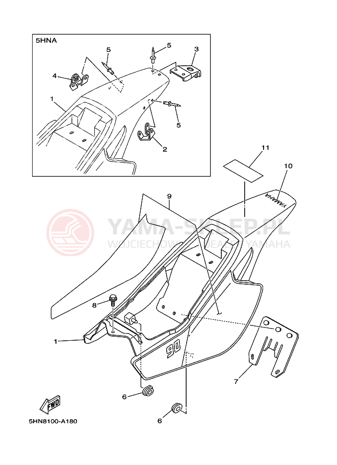 Schemat "Pokrywa boczna" do Yamaha TT-R90