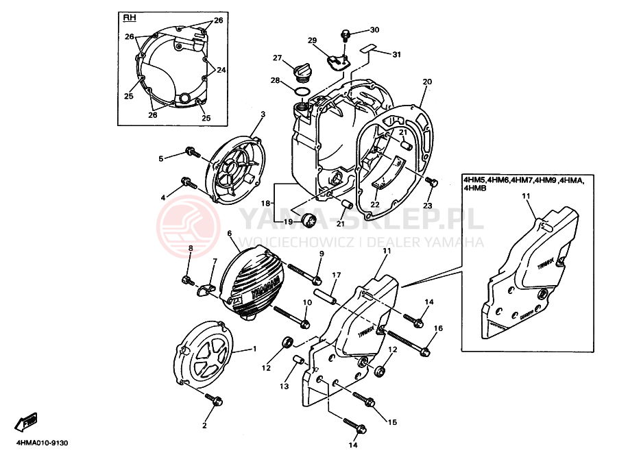 Schemat "Pokrywa silnika" do Yamaha XJR400
