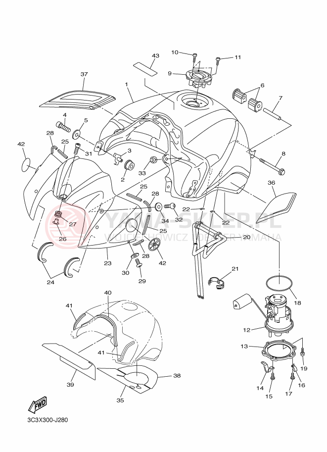 Schemat "zbiornik paliwa" do Yamaha FAZER