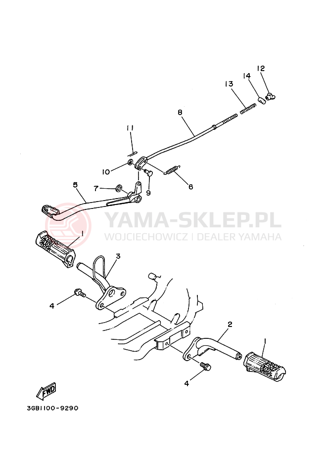 Schemat "Stopka postojowa i podnóżki" do Yamaha CHAMP