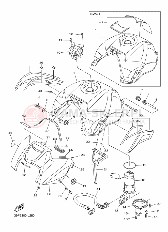 Schemat "zbiornik paliwa" do Yamaha FZ8-NA