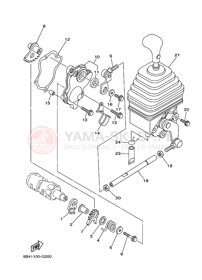 Schemat "Dźwignia zmiany biegów, wałek" do Yamaha RHINO 700 FI