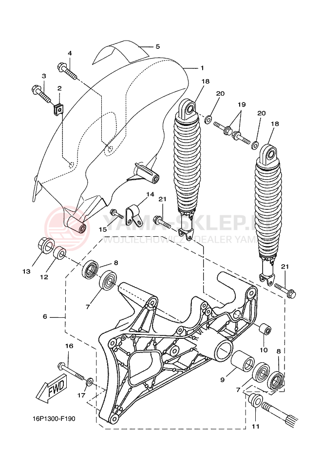 Schemat "wahacz, zawieszenie tył" do Yamaha XCITY