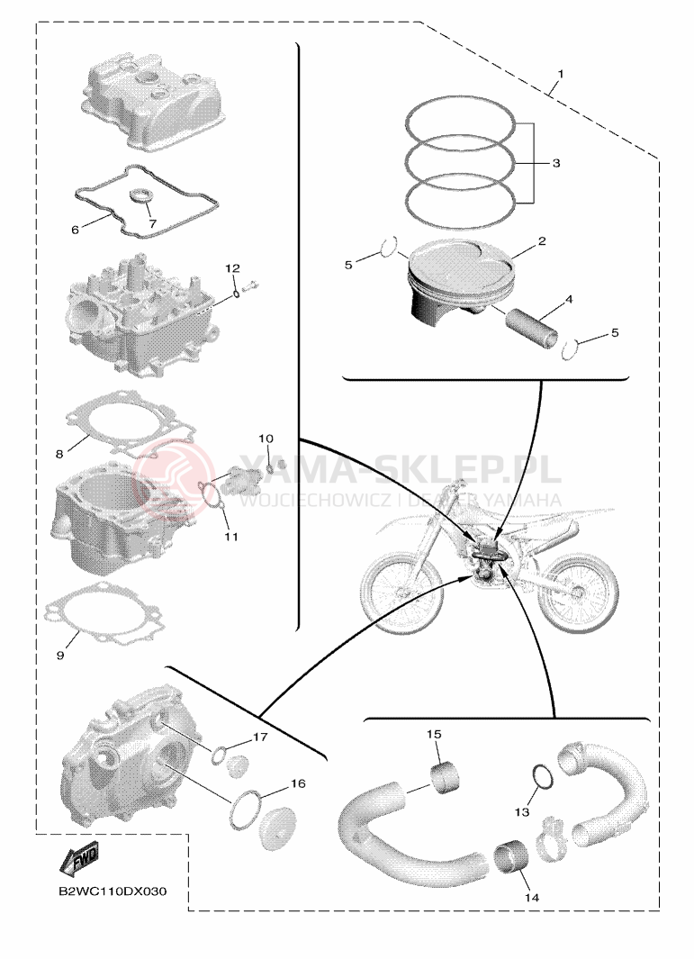 Schemat "ZESTAW NAPRAWCZY TŁOKA" do Yamaha YZ450F