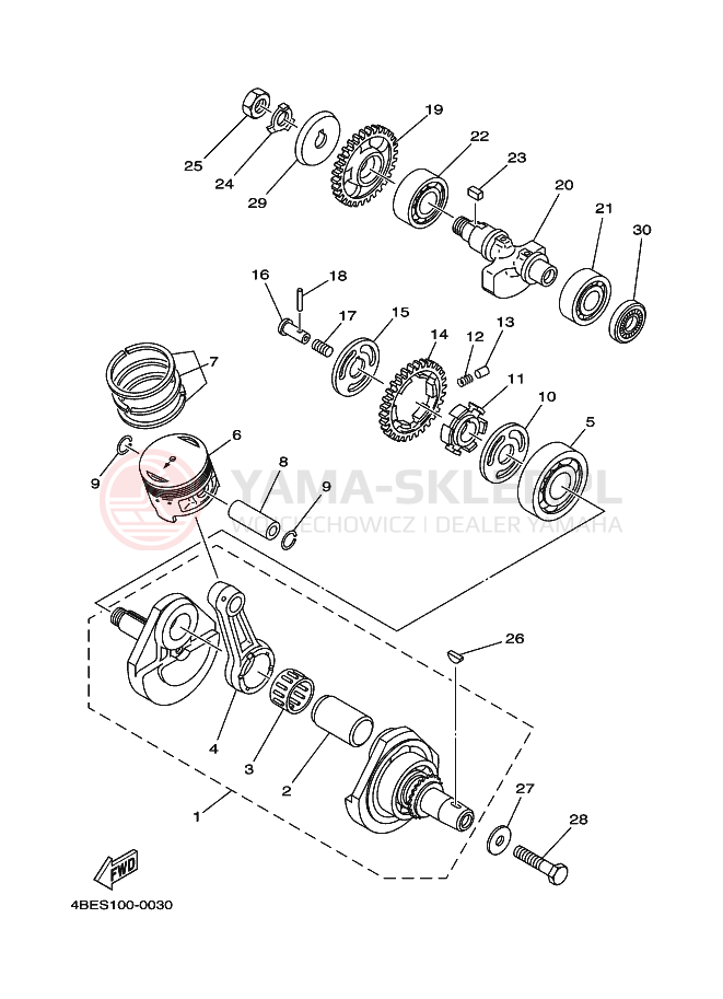 Schemat "Wał korbowy, tłok" do Yamaha TT-R230 TTR230V