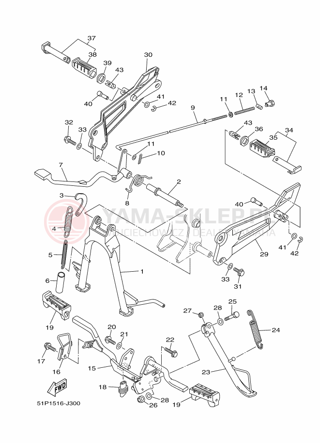 Schemat "Stopka postojowa i podnóżki" do Yamaha YBR125ESD