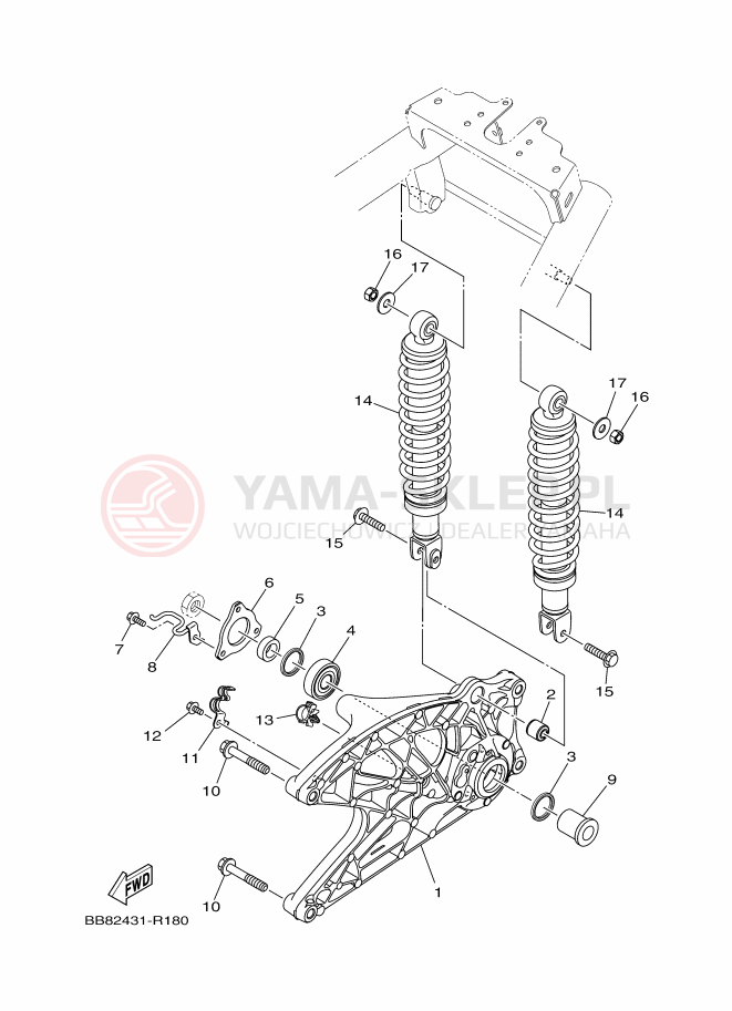 Schemat "wahacz, zawieszenie tył" do Yamaha TRICITY 155