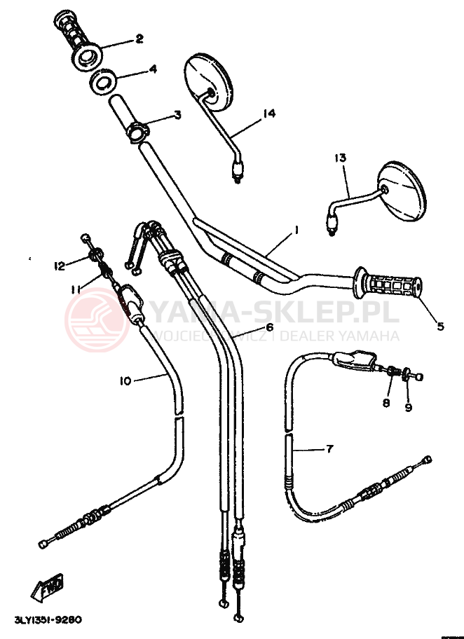 Schemat "Kierownica i osprzęt" do Yamaha TW200E