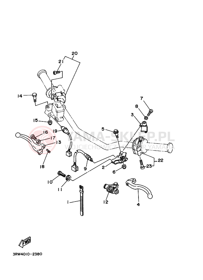 Schemat "Kierownica i osprzęt" do Yamaha XT225 XT225E