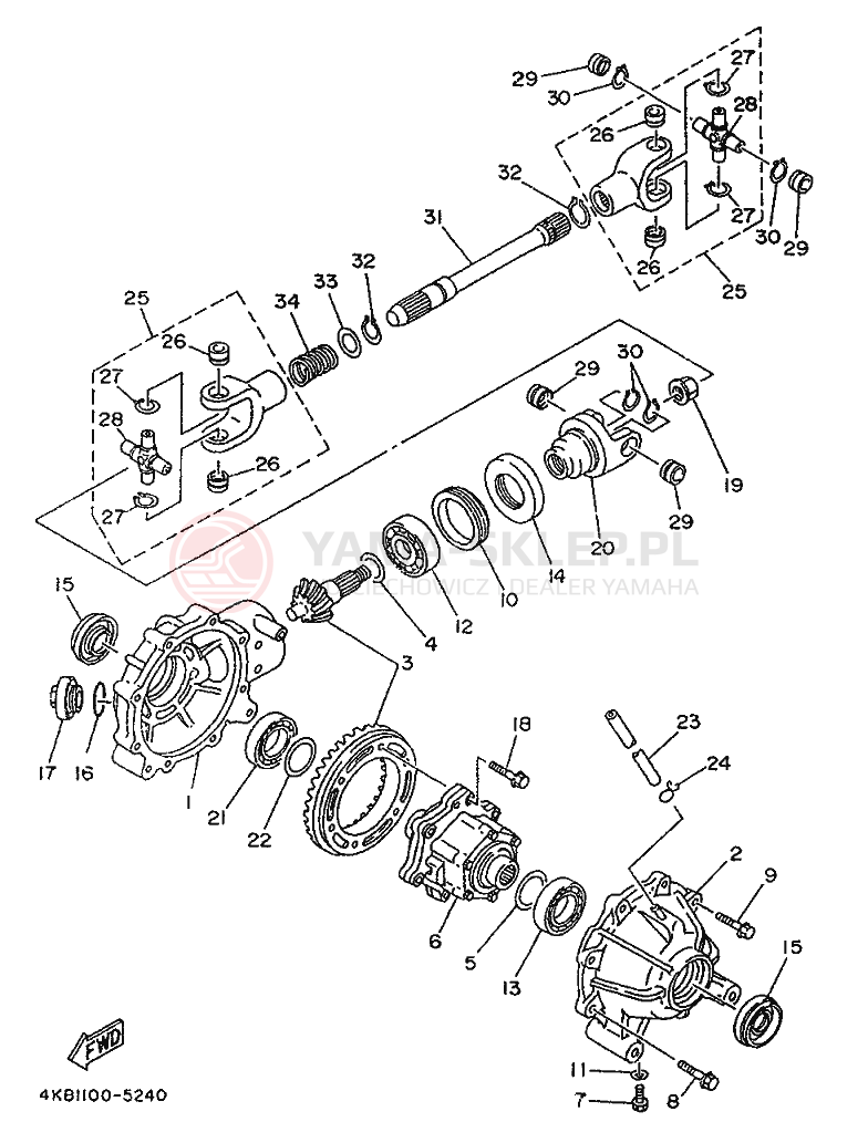 Schemat "Wał napędowy przód" do Yamaha WOLVERINE 350