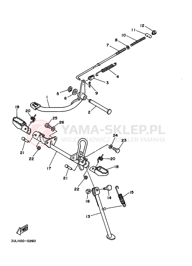 Schemat "Stopka postojowa i podnóżki" do Yamaha RT100