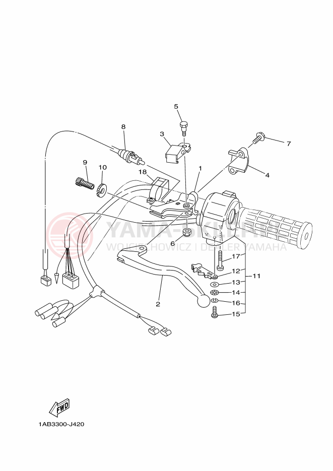 Schemat "Kierownica i osprzęt" do Yamaha GRIZZLY 350