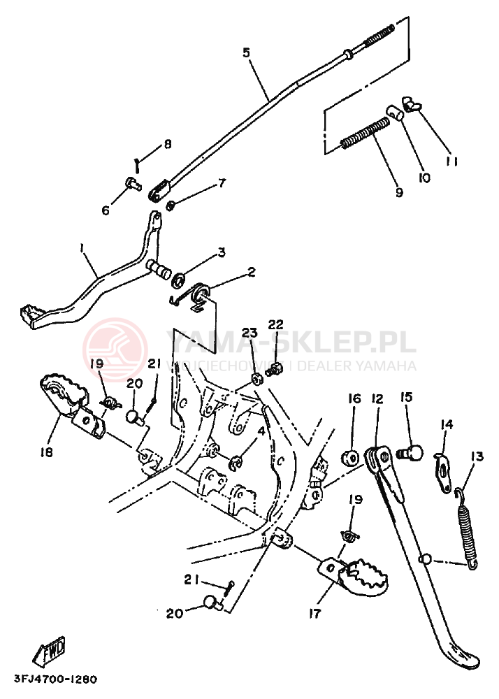 Schemat "Stopka postojowa i podnóżki" do Yamaha DT175 DT175G