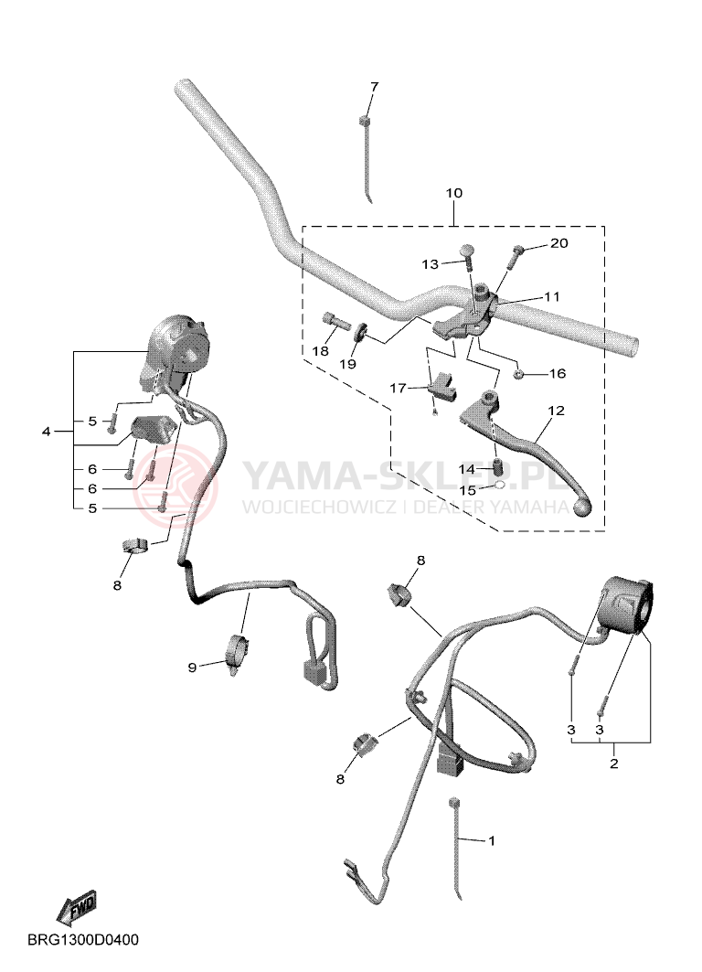 Schemat "Kierownica i osprzęt" do Yamaha MT-03