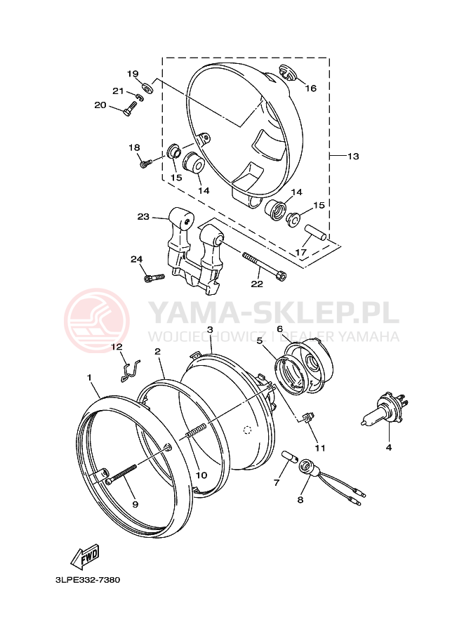 Schemat "Lampa przód" do Yamaha XV1100 VIRAGO
