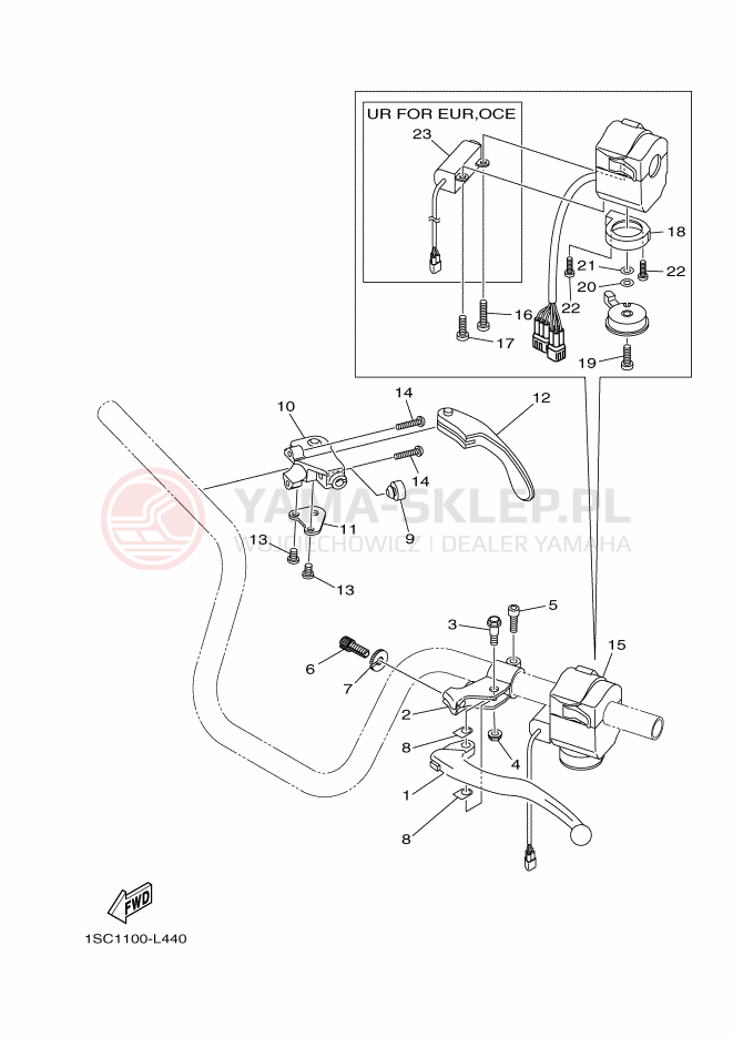 Schemat "Kierownica i osprzęt" do Yamaha YFM300