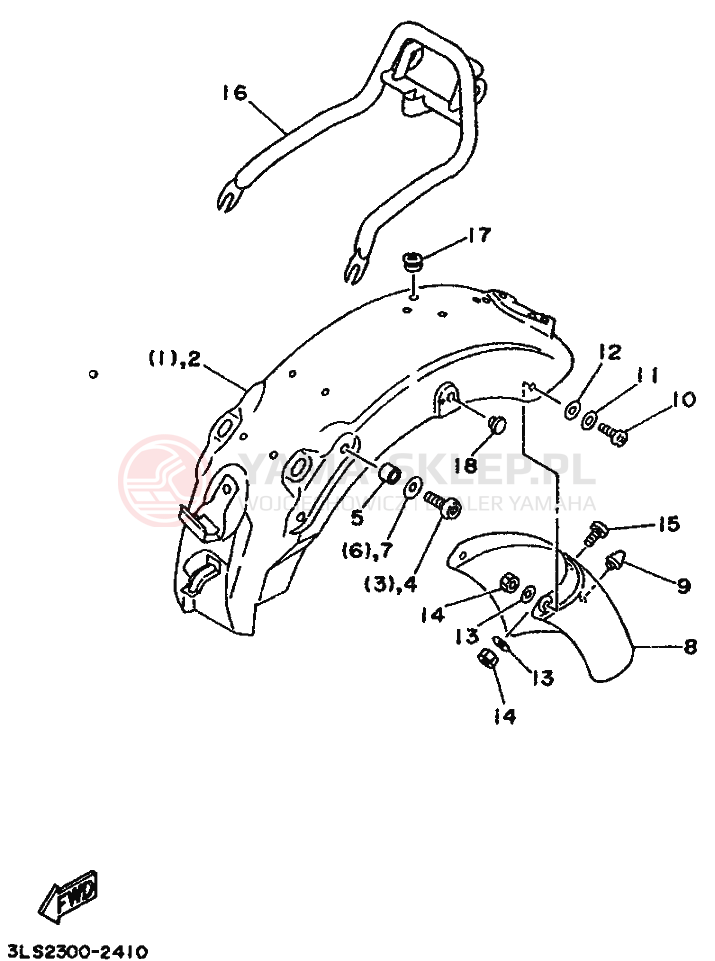 Schemat "Zawieszenie przód" do Yamaha XV250 VIRAGO