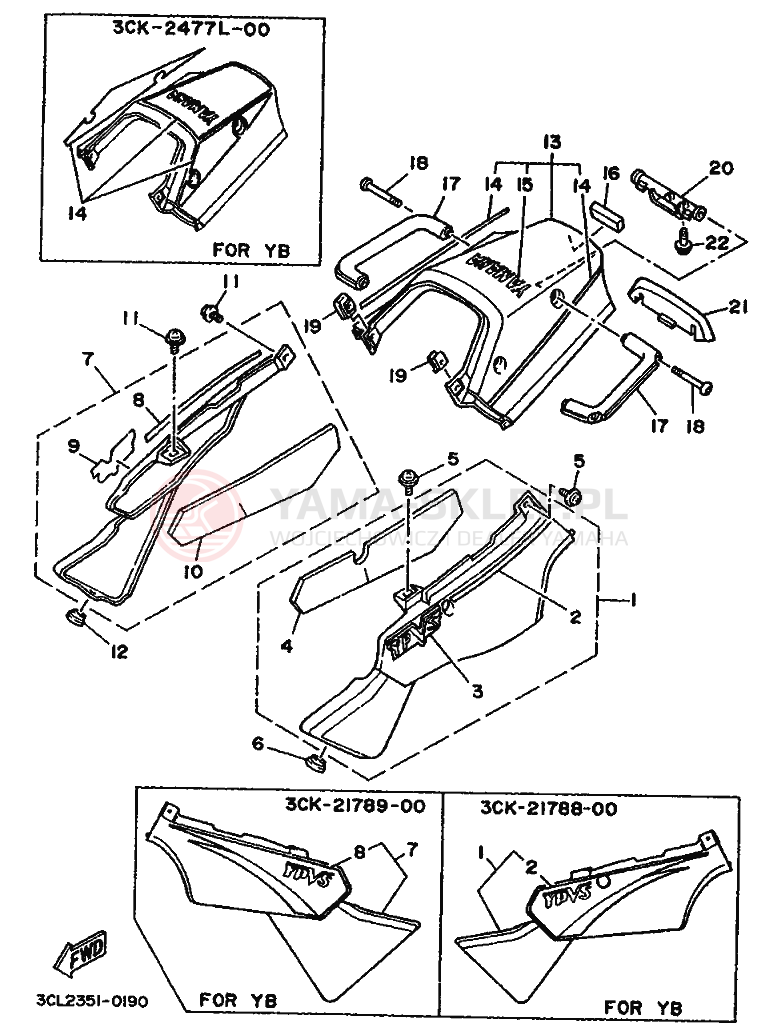 Schemat "Owiewki, pola numer., zb. oleju" do Yamaha TDR250